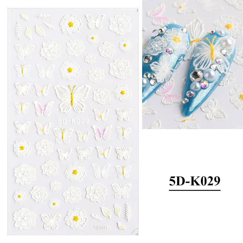 3D nagelklistermärken Fjärilsnagelklistermärken Brudspets
